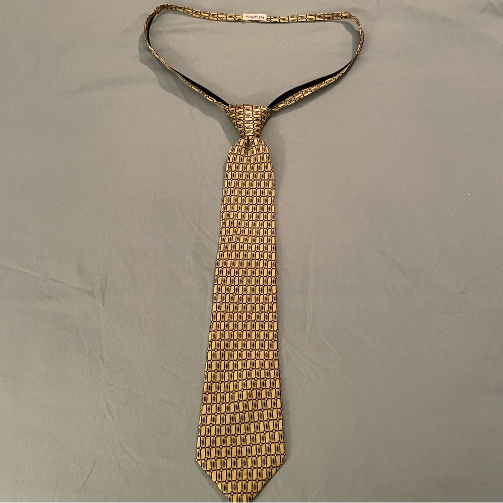 Elegant Gold Patterned Handmade Silk Adjustable Zipper Neck Tie